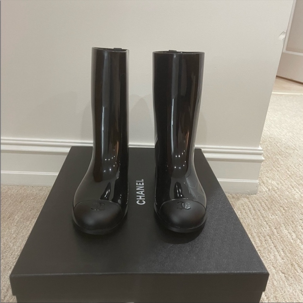 Chanel leather rain boots